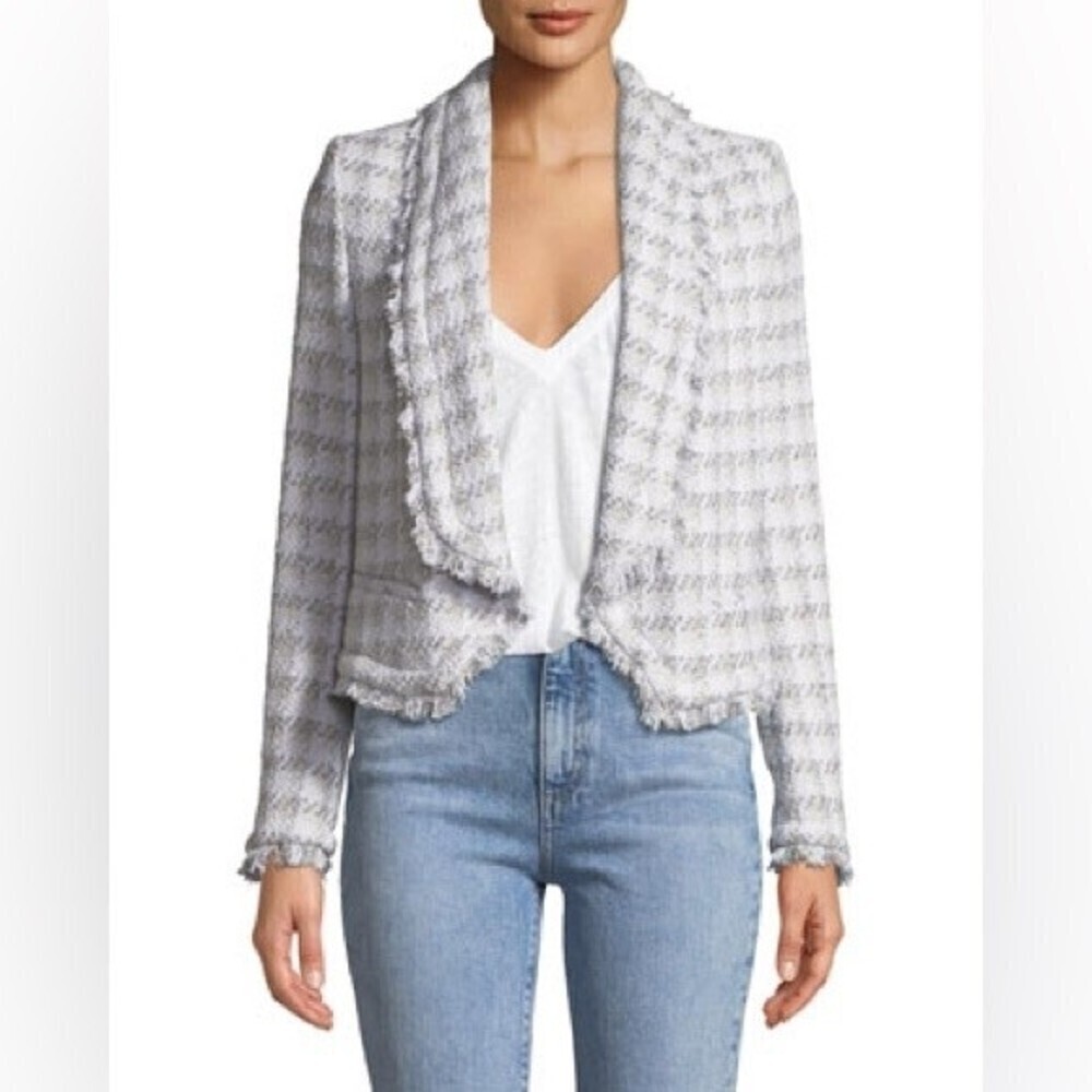 IRO quill tweed silver metallic open front jacket